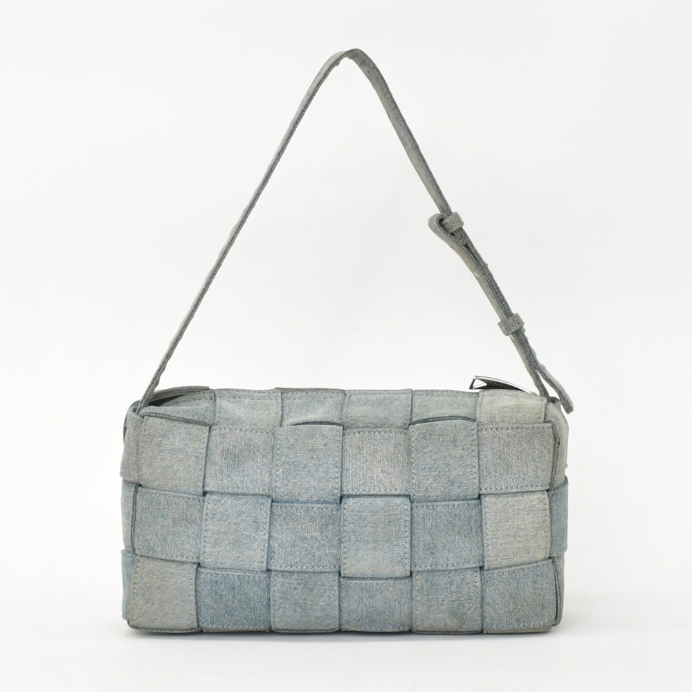 BOTTEGA VENETA Maxi Intrecciato Cassette Shoulder Bag Denim Fabric Indigo Washed Handbag Good Condition Used 4a002092