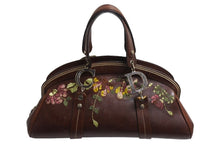 Load image into Gallery viewer, Christian Dior クリスチャンディオール ハンドバッグ ヴィンテージ ロゴモチーフ フラワー刺繍 ブラウン 美品 中古 4b002160