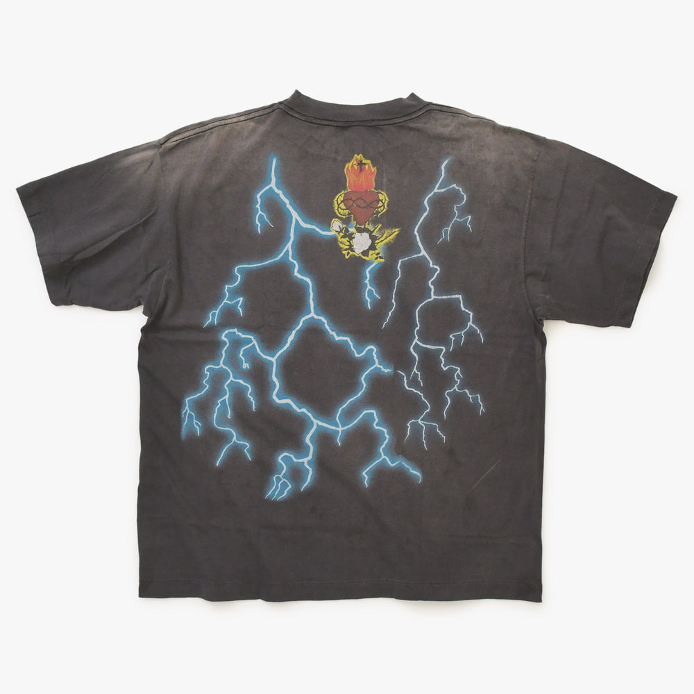 新品未使用 SAINT Mxxxxxx セントマイケル MARIA SS TEE 聖母マリア ブラック ヴィンテージ加工 稲妻 Lサイズ 中古 4a002168