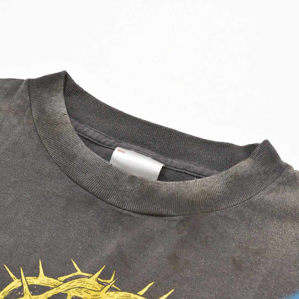 新品未使用 SAINT Mxxxxxx セントマイケル MARIA SS TEE 聖母マリア ブラック ヴィンテージ加工 稲妻 Lサイズ 中古 4a002168