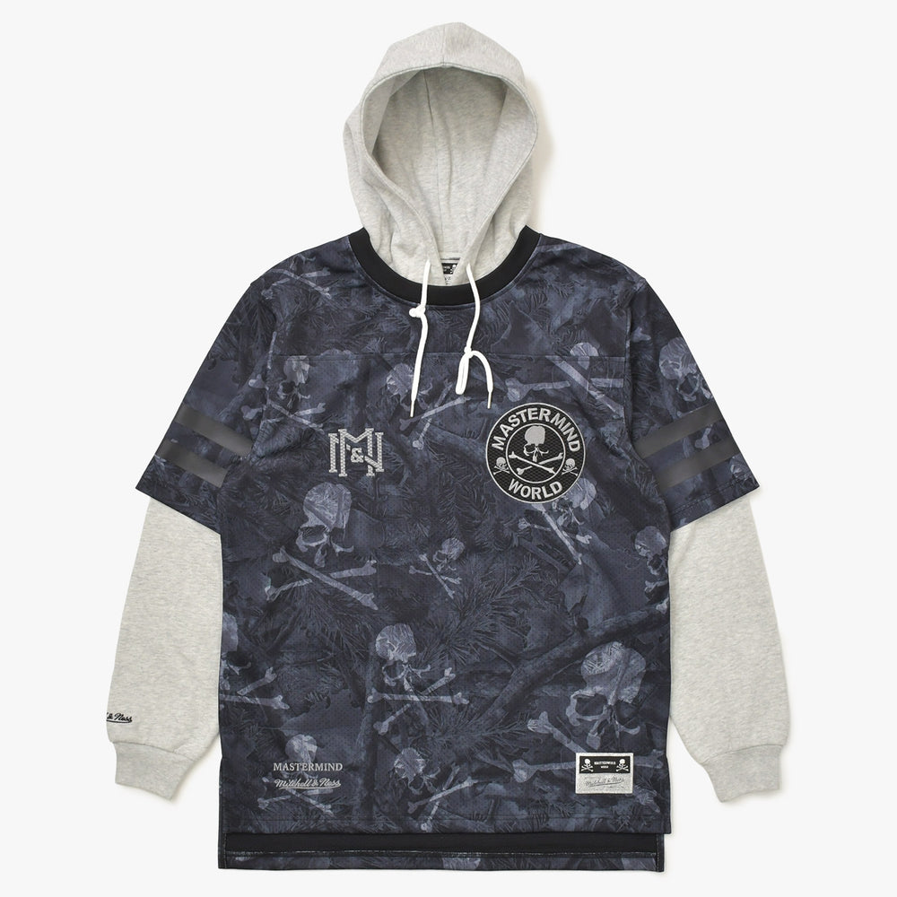 新品同様 Mitchell&Ness ミッチェルアンドネス × マスターマインドワールド プリントフーデッドジャージー スカルボーン カモフラージュ Lサイズ 中古 4a002180