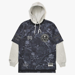 新品同様 Mitchell&Ness ミッチェルアンドネス × マスターマインドワールド プリントフーデッドジャージー スカルボーン カモフラージュ Lサイズ 中古 4a002180