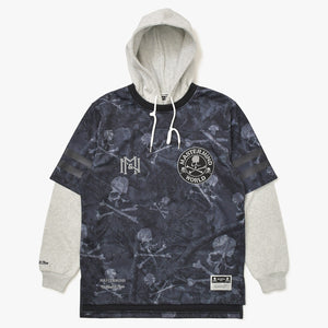 新品同様 Mitchell&Ness ミッチェルアンドネス × マスターマインドワールド プリントフーデッドジャージー スカルボーン カモフラージュ Lサイズ 中古 4a002180