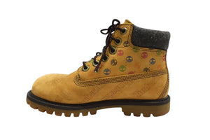 TIMBERLAND 6inch boots yellow boots multicolor logo all over pattern kids size 17.5cm good used 4b000226