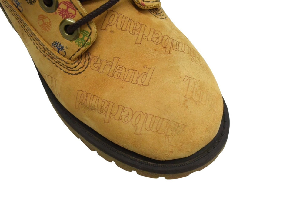 TIMBERLAND 6inch boots yellow boots multicolor logo all over pattern kids size 17.5cm good used 4b000226