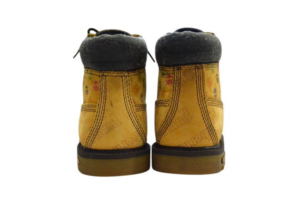 TIMBERLAND 6inch boots yellow boots multicolor logo all over pattern kids size 17.5cm good used 4b000226
