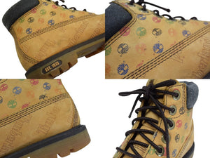 TIMBERLAND 6inch boots yellow boots multicolor logo all over pattern kids size 17.5cm good used 4b000226
