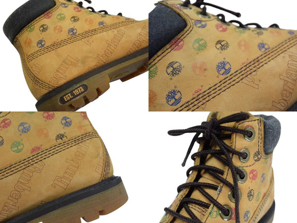 TIMBERLAND 6inch boots yellow boots multicolor logo all over pattern kids size 17.5cm good used 4b000226