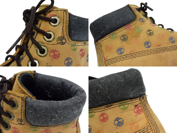 TIMBERLAND 6inch boots yellow boots multicolor logo all over pattern kids size 17.5cm good used 4b000226