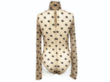 画像をギャラリービューアに読み込む, FENDI フェンディ シアー 長袖トップス FS7193 サイズ36 ハイネック ジップ FFロゴ 総柄 刺繍 ベージュ 美品 中古 4b002288