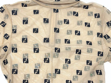 画像をギャラリービューアに読み込む, FENDI フェンディ シアー 長袖トップス FS7193 サイズ36 ハイネック ジップ FFロゴ 総柄 刺繍 ベージュ 美品 中古 4b002288