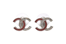 Load image into Gallery viewer, CHANEL シャネル ココマーク ピアス 重量約2.7g 17S刻印 シルバー レッド メタル ラインストーン 両耳用 美品 中古 4b001043