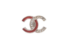 Load image into Gallery viewer, CHANEL シャネル ココマーク ピアス 重量約2.7g 17S刻印 シルバー レッド メタル ラインストーン 両耳用 美品 中古 4b001043