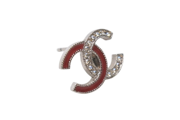 CHANEL シャネル ココマーク ピアス 重量約2.7g 17S刻印 シルバー レッド メタル ラインストーン 両耳用 美品 中古 4b001043