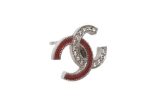 Load image into Gallery viewer, CHANEL シャネル ココマーク ピアス 重量約2.7g 17S刻印 シルバー レッド メタル ラインストーン 両耳用 美品 中古 4b001043