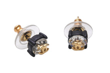 Load image into Gallery viewer, CHANEL シャネル ココマーク ピアス 重量約2.9g 02A刻印 メタル ラインストーン GP ゴールド クリア ブラック 両耳用 美品 中古 4b001050