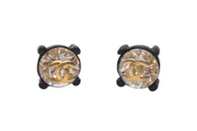 Load image into Gallery viewer, CHANEL シャネル ココマーク ピアス 重量約2.9g 02A刻印 メタル ラインストーン GP ゴールド クリア ブラック 両耳用 美品 中古 4b001050