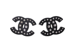 CHANEL シャネル ココマーク ピアス 重量約3.7g D19B刻印 レジン ラインストーン ブラック クリア 両耳用 美品 中古 4b001038
