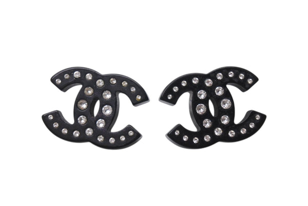CHANEL シャネル ココマーク ピアス 重量約3.7g D19B刻印 レジン ラインストーン ブラック クリア 両耳用 美品 中古 4b001038