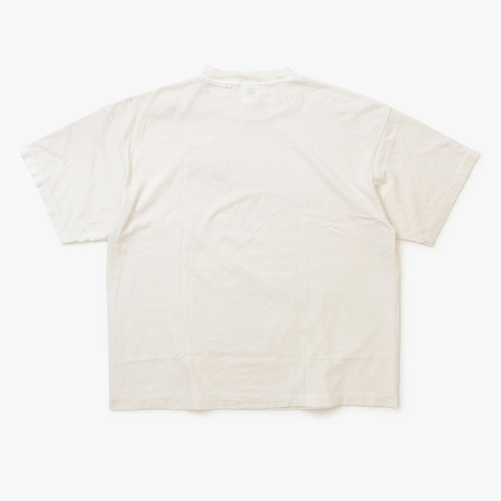 新品未使用 SAINT Mxxxxxx セントマイケル SS TEE LOVE ヴィンテージ加工 ホワイト オーバーシルエット パロディロゴ 中古 4a002315