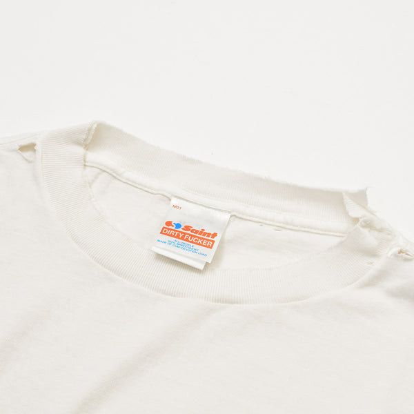 新品未使用 SAINT Mxxxxxx セントマイケル SS TEE LOVE ヴィンテージ加工 ホワイト オーバーシルエット パロディロゴ 中古 4a002315