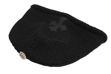 画像をギャラリービューアに読み込む, CHROME HEARTS クロムハーツ レザークロスパッチ クロスボール カシミヤビーニー ニット帽 レザー ブラック 美品 中古 4b002355