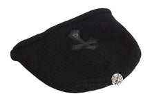 画像をギャラリービューアに読み込む, CHROME HEARTS クロムハーツ レザークロスパッチ クロスボール カシミヤビーニー ニット帽 レザー ブラック サイズOS 美品 中古 4b002356