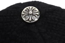 画像をギャラリービューアに読み込む, CHROME HEARTS クロムハーツ レザークロスパッチ クロスボール カシミヤビーニー ニット帽 レザー ブラック サイズOS 美品 中古 4b002356