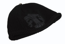 画像をギャラリービューアに読み込む, CHROME HEARTS クロムハーツ BSフレア レザーパッチ カシミヤ ニットキャップ ビーニー フレアボール ブラック サイズOS 美品 中古 4b002358