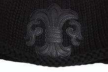 画像をギャラリービューアに読み込む, CHROME HEARTS クロムハーツ BSフレア レザーパッチ カシミヤ ニットキャップ ビーニー フレアボール ブラック サイズOS 美品 中古 4b002358