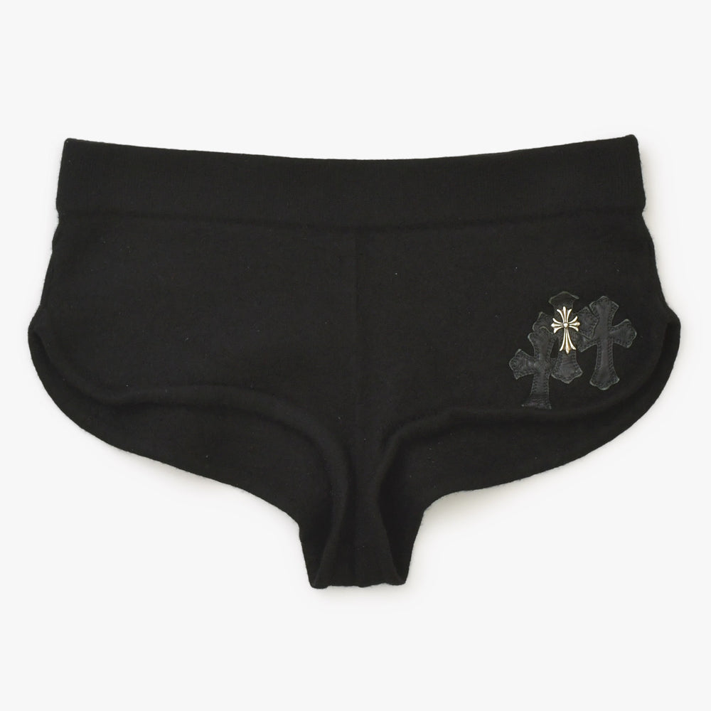 極美品 CHROME HEARTS クロムハーツ ホットパンツ サイズS タイニーCHクロス装飾 セメタリークロスパッチ ブラック 中古 4a002361