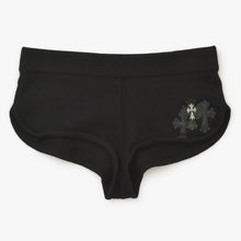 画像をギャラリービューアに読み込む, 極美品 CHROME HEARTS クロムハーツ ホットパンツ サイズS タイニーCHクロス装飾 セメタリークロスパッチ ブラック 中古 4a002361