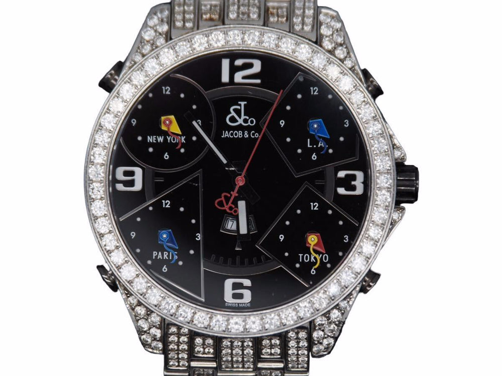 JACOB＆CO ジェイコブ 時計 5タイムゾーン フルブレス NIGO アフターフルダイヤモンド 47mm 中古 4a000110