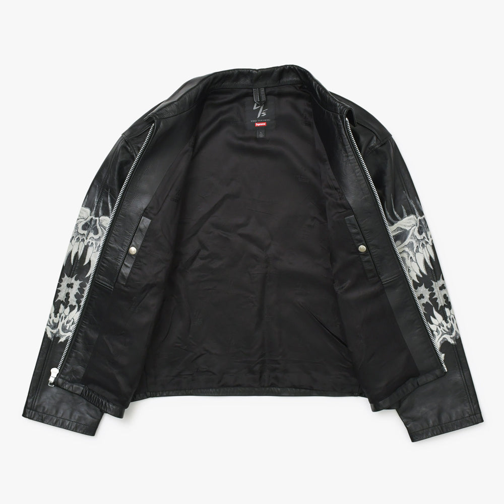 極美品 SUPREME × Yohji Yamamoto Y's by Yohji Yamamoto Leather Jacket カウレザー ブラック ライダース シュプリーム スカル調 2025AW 中古 4a002417