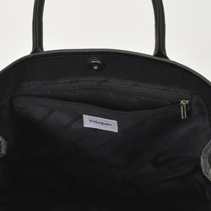 極美品 YVES SAINT LAURENT イヴサンローラン ブラック トートバッグ ハンドバッグ カーフレザー シルバー金具 中古 4a002504