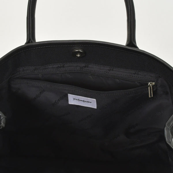 極美品 YVES SAINT LAURENT イヴサンローラン ブラック トートバッグ ハンドバッグ カーフレザー シルバー金具 中古 4a002504