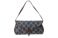 画像をギャラリービューアに読み込む, CELINE セリーヌ ワンショルダーバッグ マカダム柄 CE00/14 キャンバス レザー ブルー ブラウン アンティークゴールド金具 美品 中古 4b002560
