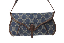 画像をギャラリービューアに読み込む, CELINE セリーヌ ワンショルダーバッグ マカダム柄 CE00/14 キャンバス レザー ブルー ブラウン アンティークゴールド金具 美品 中古 4b002560
