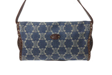 画像をギャラリービューアに読み込む, CELINE セリーヌ ワンショルダーバッグ マカダム柄 CE00/14 キャンバス レザー ブルー ブラウン アンティークゴールド金具 美品 中古 4b002560