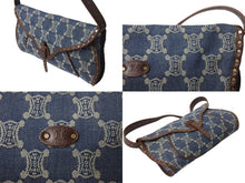 画像をギャラリービューアに読み込む, CELINE セリーヌ ワンショルダーバッグ マカダム柄 CE00/14 キャンバス レザー ブルー ブラウン アンティークゴールド金具 美品 中古 4b002560