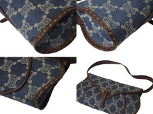 画像をギャラリービューアに読み込む, CELINE セリーヌ ワンショルダーバッグ マカダム柄 CE00/14 キャンバス レザー ブルー ブラウン アンティークゴールド金具 美品 中古 4b002560