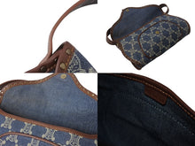 画像をギャラリービューアに読み込む, CELINE セリーヌ ワンショルダーバッグ マカダム柄 CE00/14 キャンバス レザー ブルー ブラウン アンティークゴールド金具 美品 中古 4b002560