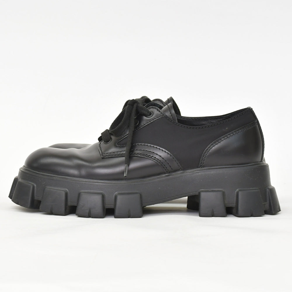 Very Good Condition PRADA Monolith Lace Up Dorois Leather Nylon CALZATURE UOMO Leather 2EE342 9 Size Men's Shoes Black NERO Used 4a002565