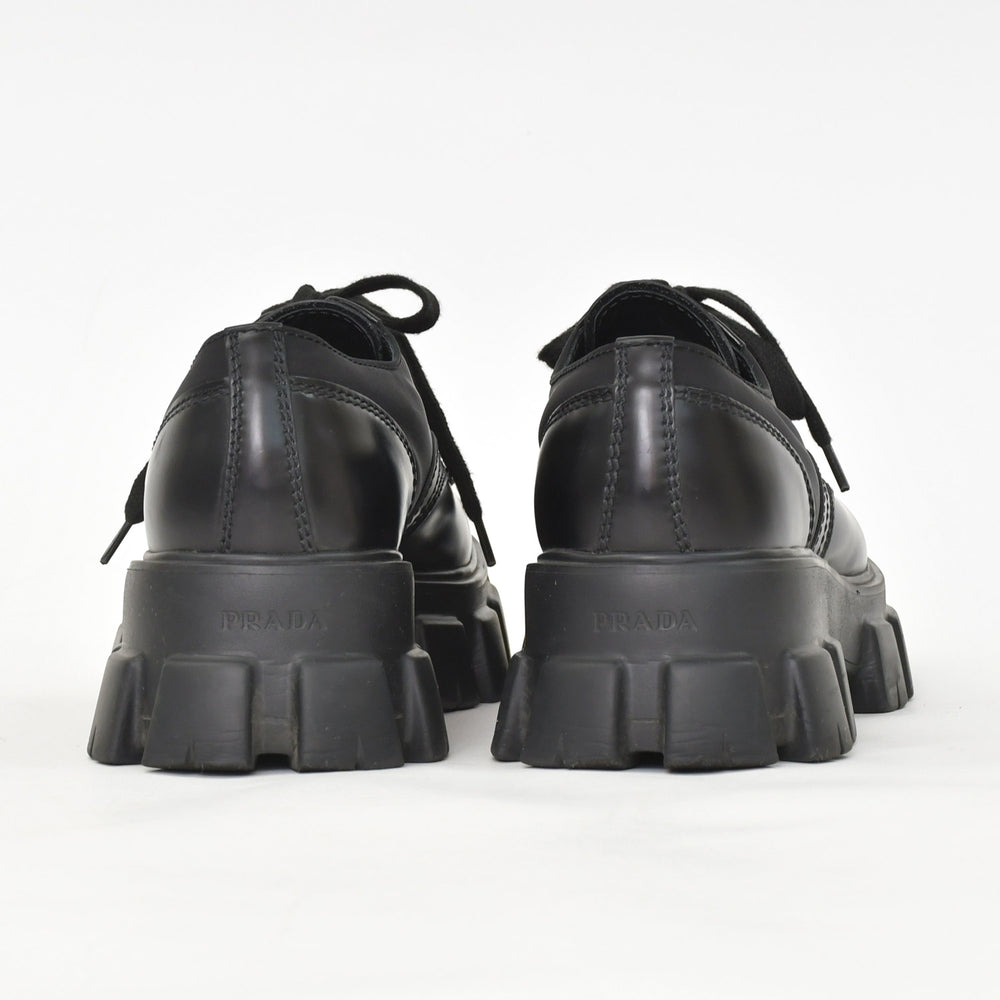 Very Good Condition PRADA Monolith Lace Up Dorois Leather Nylon CALZATURE UOMO Leather 2EE342 9 Size Men's Shoes Black NERO Used 4a002565