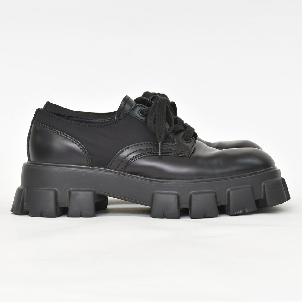 Very Good Condition PRADA Monolith Lace Up Dorois Leather Nylon CALZATURE UOMO Leather 2EE342 9 Size Men's Shoes Black NERO Used 4a002565