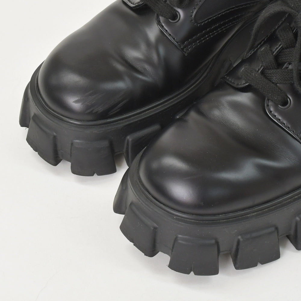 Very Good Condition PRADA Monolith Lace Up Dorois Leather Nylon CALZATURE UOMO Leather 2EE342 9 Size Men's Shoes Black NERO Used 4a002565