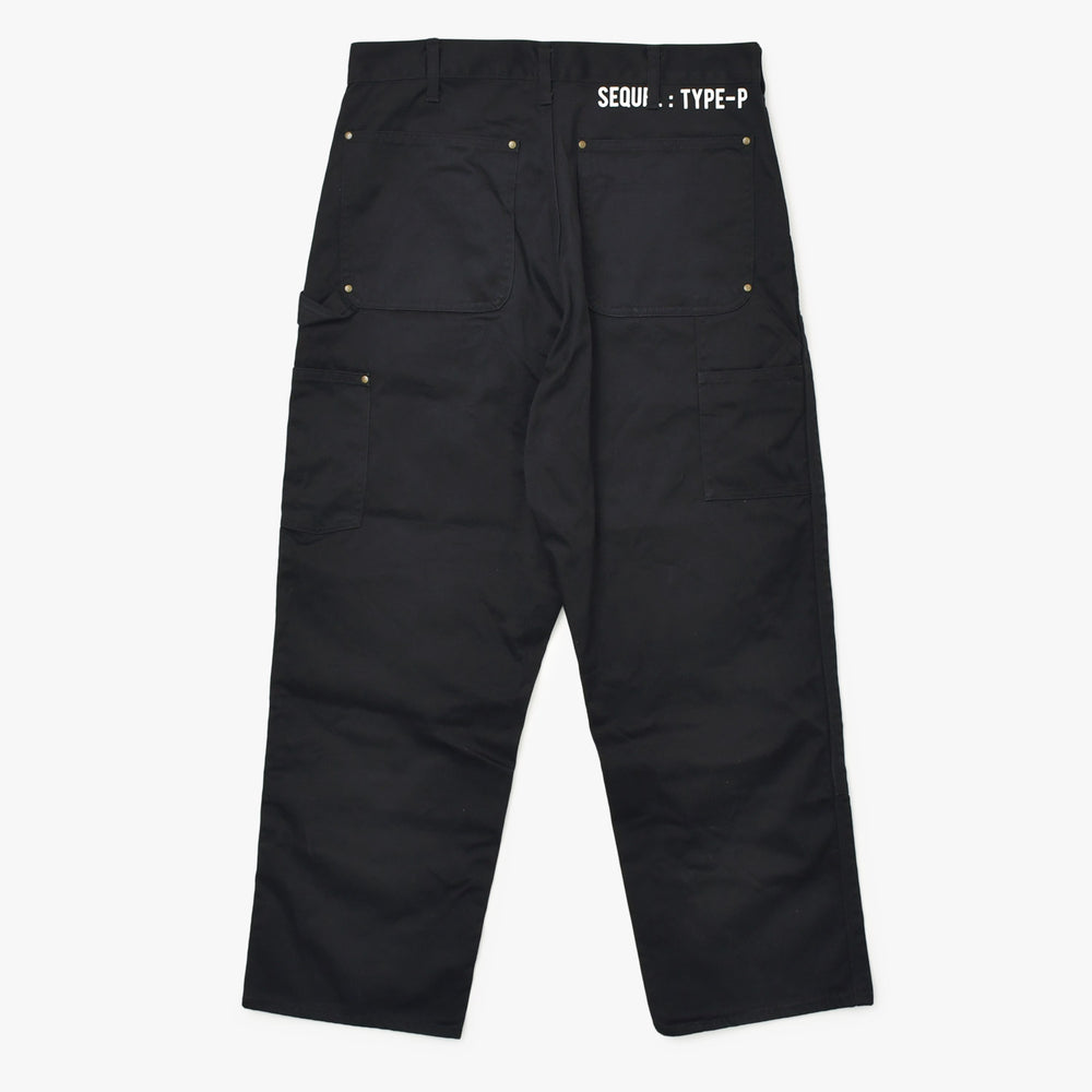 Very Good Condition SEQUEL Fragment design PAINTER PANTS TYPE-P Double Knee Hiroshi Fujiwara Lightning Mark Black Used 4a002576