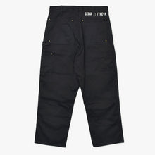 Load image into Gallery viewer, 極美品 SEQUEL Fragment design シークエル フラグメントデザイン PAINTER PANTS TYPE-P ダブルニー 藤原ヒロシ 稲妻マーク ブラック 中古 4a002576