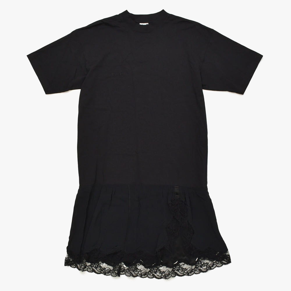 極美品 BALENCIAGA バレンシアガ インサイドアウトレースドッキングTシャツドレス ブラック ワンピース レース オーバーサイズ Sサイズ 726082 中古 4a002626