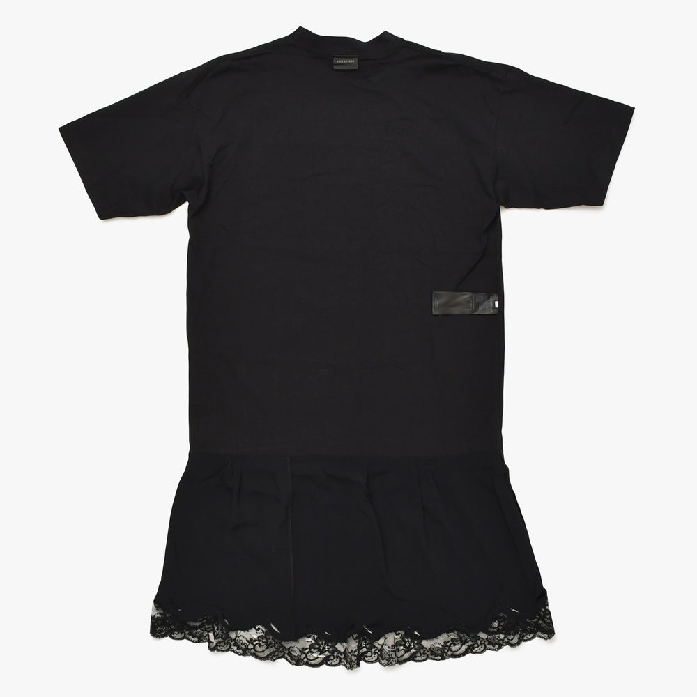 極美品 BALENCIAGA バレンシアガ インサイドアウトレースドッキングTシャツドレス ブラック ワンピース レース オーバーサイズ Sサイズ 726082 中古 4a002626